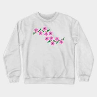 pink flower green leaves illustration Crewneck Sweatshirt